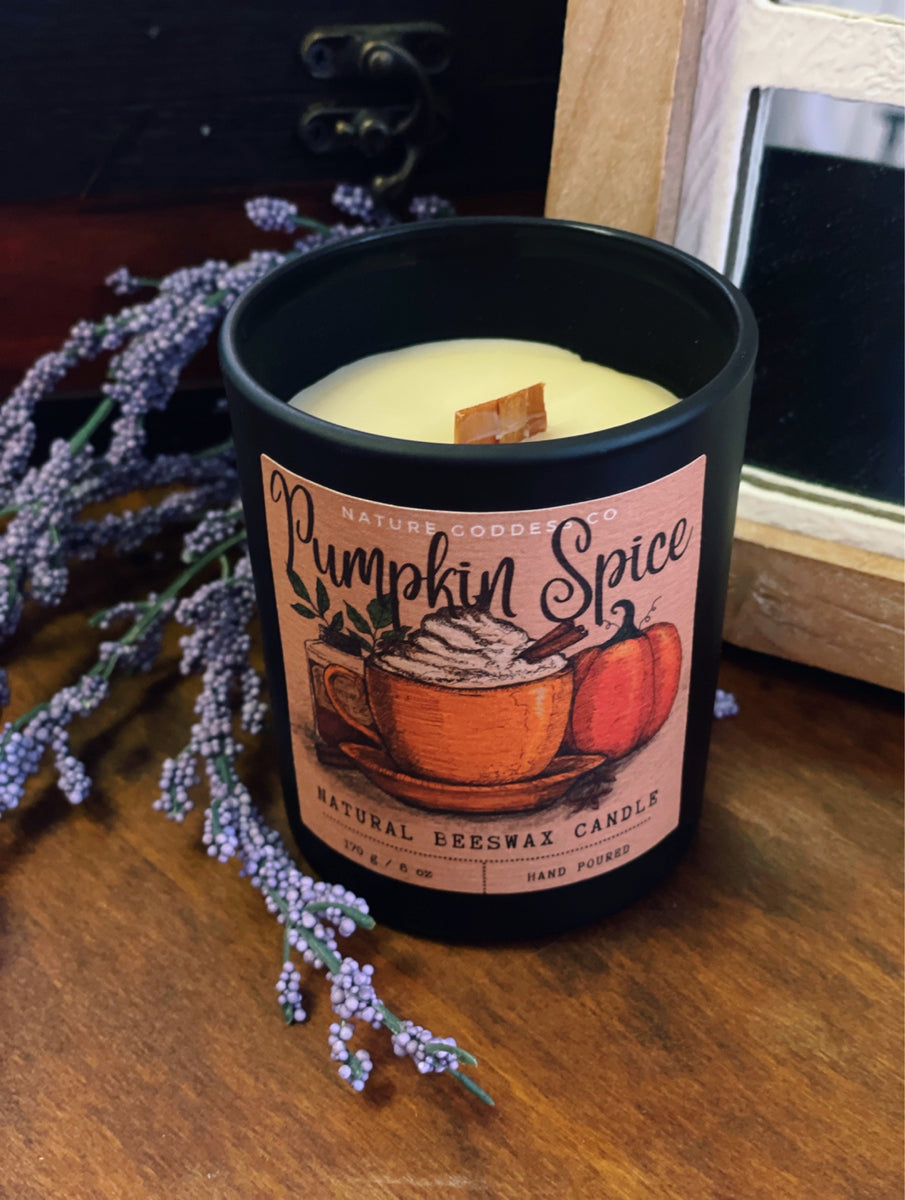 Pumpkin Spice HandPoured Beeswax Candle with Cracking Wood Wick