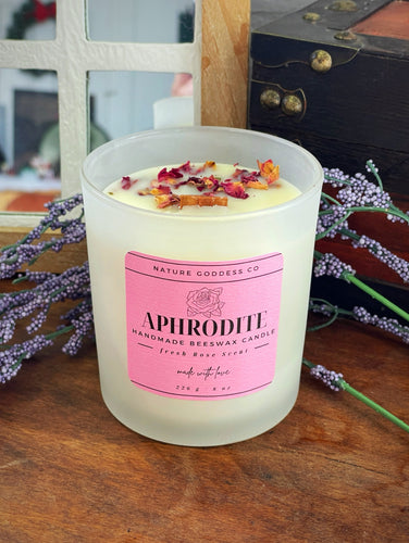 Aphrodite Fresh Rose Hand-Poured Beeswax Candle with Cracking Wood Wick