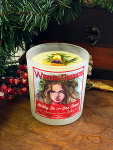 Winter Goddess Hand-Poured Beeswax Candle with Cracking Wood Wick