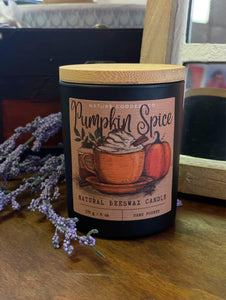 Pumpkin Spice Hand-Poured Beeswax Candle with Cracking Wood Wick